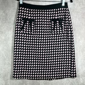 Milly Of New York Pencil Skirt Womens 8 Black Pink Wool Knee Length Lined Career